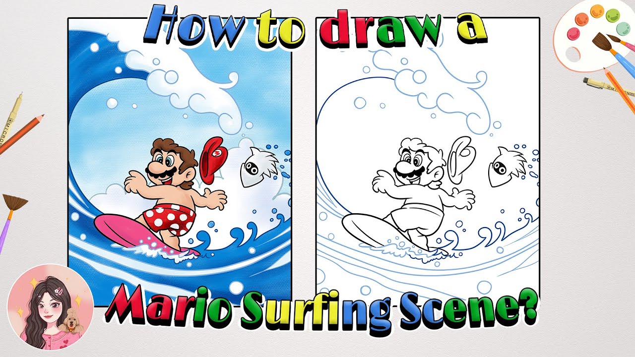 How to Draw a Mario Surfing Scene? |Mario drawing | Mario Game|Free download| the world of Mario