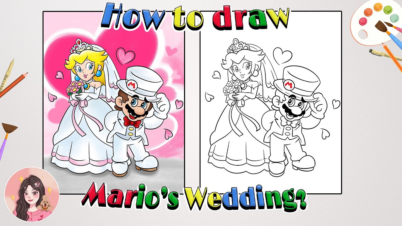 How to draw Mario’s Wedding? |Mario wedding|Mario Love Peach|Mairo Marry Peach| Peach Love Mario