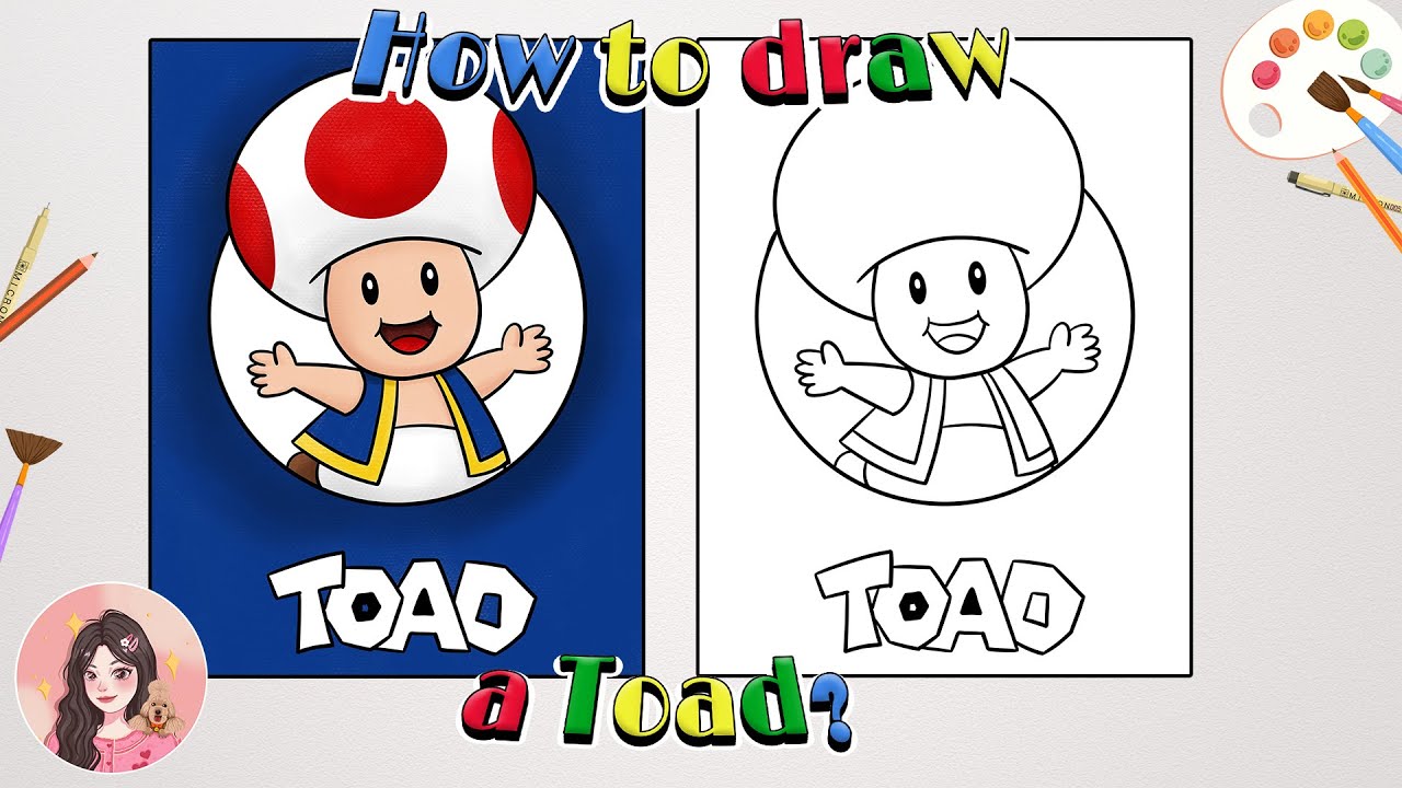 How to draw a Toad? | Toad drawing | Mario Game |Red Mushroom from the game Mario| FREE OUTLINE
